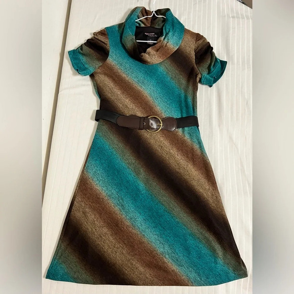 Robbie Bee Signature Cowl Neck Ruched Short Sleeve Dress Sz PM - Picture 8 of 13